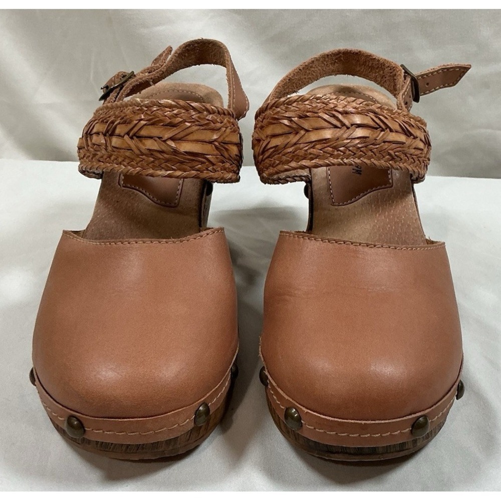 Sbicca Women's 9M Leather Clogs Tan Braided Platform Heels Handmade California